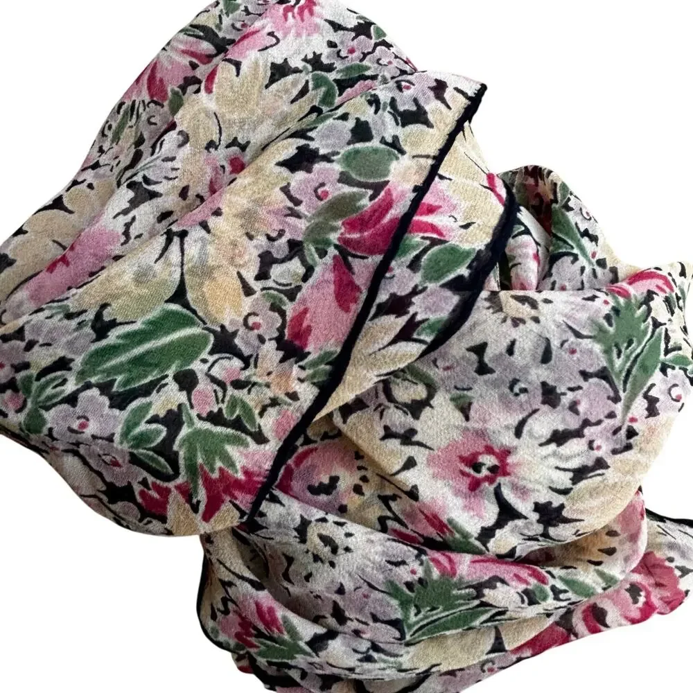 Vintage Club 7 ECHO sheer silk square scarf multicolor floral cottage romantic